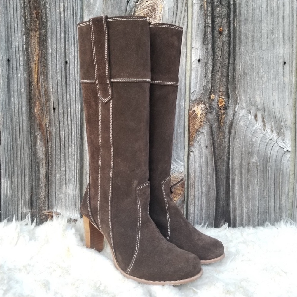 7 Boots Steve Madden Brown Suede Leather Tall Heeled Zip